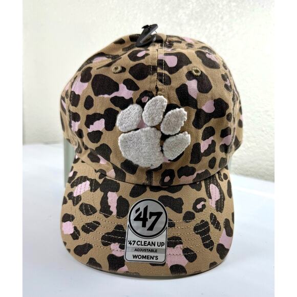 Clemson Tigers '47 Khaki Pink Leopard Paw Print Hat Cap Bagheera Clean Up - Picture 4 of 5